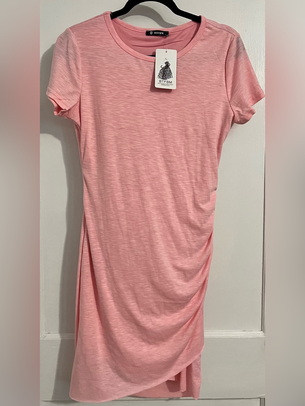BTFBM Pink Short Sleeve Ruched Tee Dress